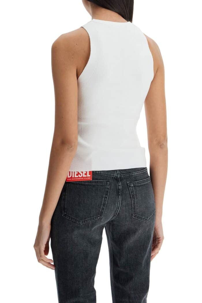 DIESEL White Sleeveless Ribbed Viscose Top With Metallic Insert