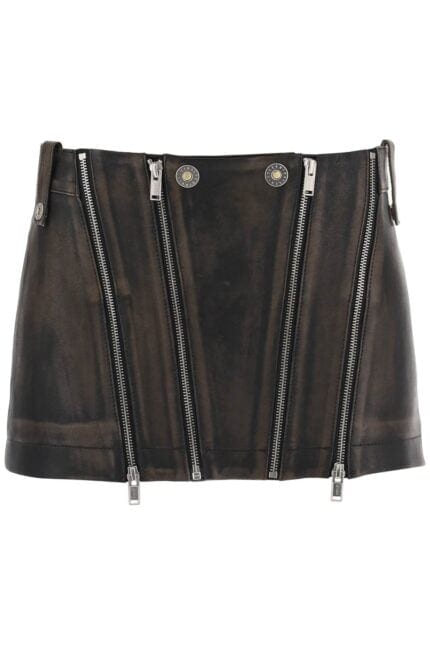 DION LEE Leather Biker Micro Skirt