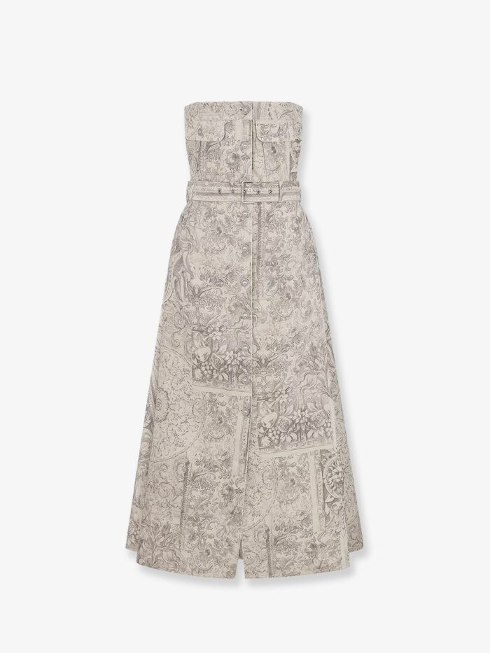 dior barocco cotton and linen flared midi dress Dior Barocco Cotton And Linen Flared Midi Dress
