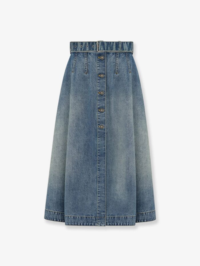 dior flared midi denim skirt Dior Flared Midi Denim Skirt
