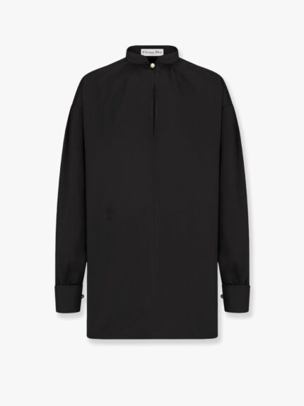 Dior Oversize Cotton Shirt With Iconic Bee And Monogram Embroidery