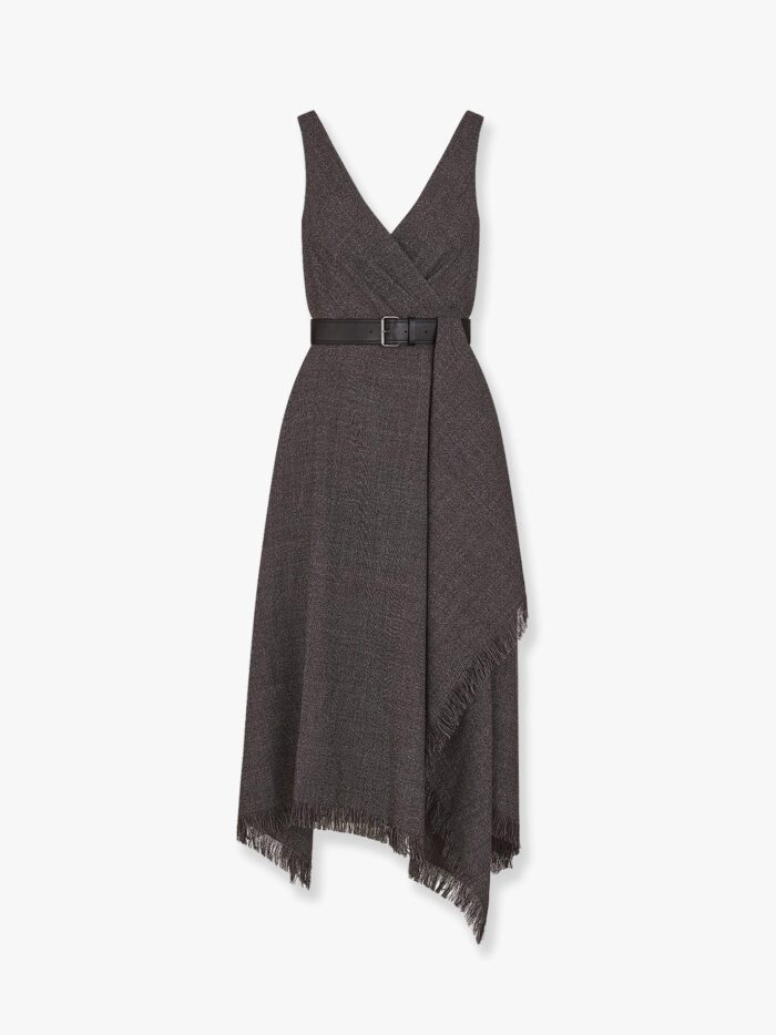 Dior Virgin Wool Tweed Dress With Leather Belt
