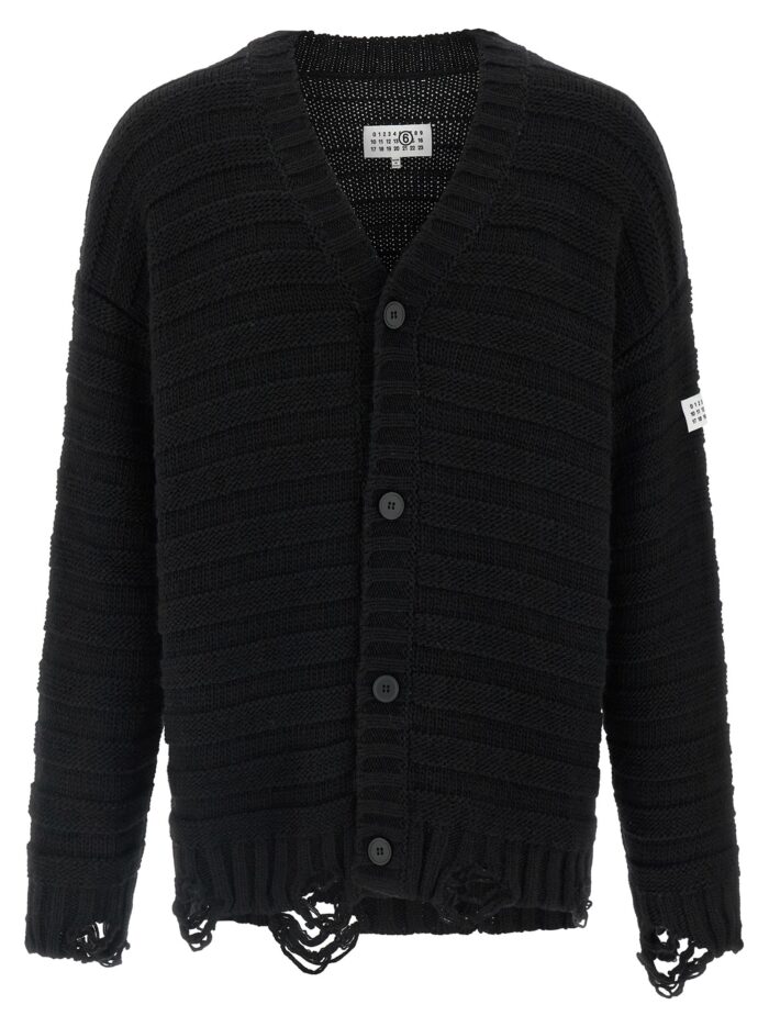 mm6 maison margiela distressed wool cardigan MM6 MAISON MARGIELA Distressed Wool Cardigan