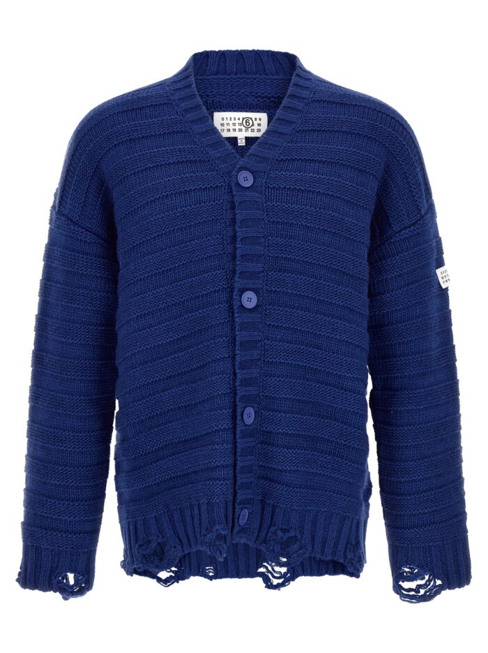 mm6 maison margiela distressed wool cardigan MM6 MAISON MARGIELA Distressed Wool Cardigan