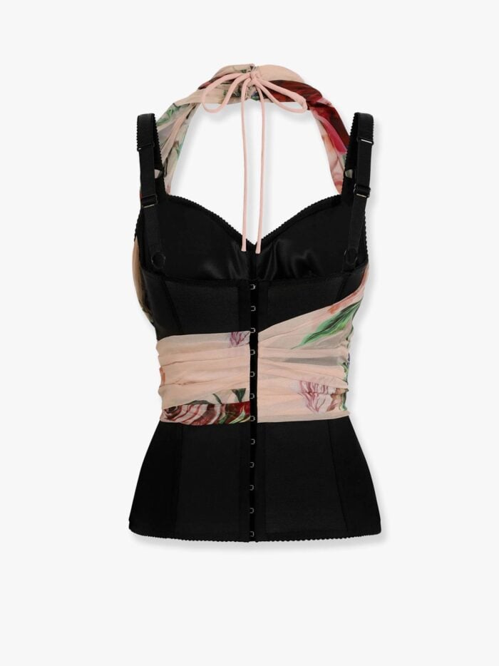 DOLCE E GABBANA Chiffon Bustier Top With Iconic Floral Print