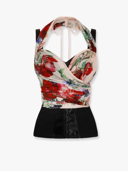 DOLCE E GABBANA Chiffon Bustier Top With Iconic Floral Print