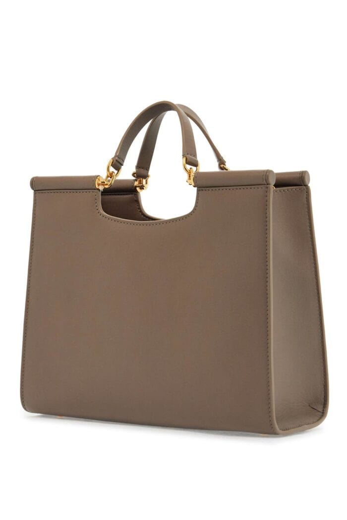 DOLCE & GABBANA Beige Calfskin Tote Bag With Adjustable Shoulder Strap