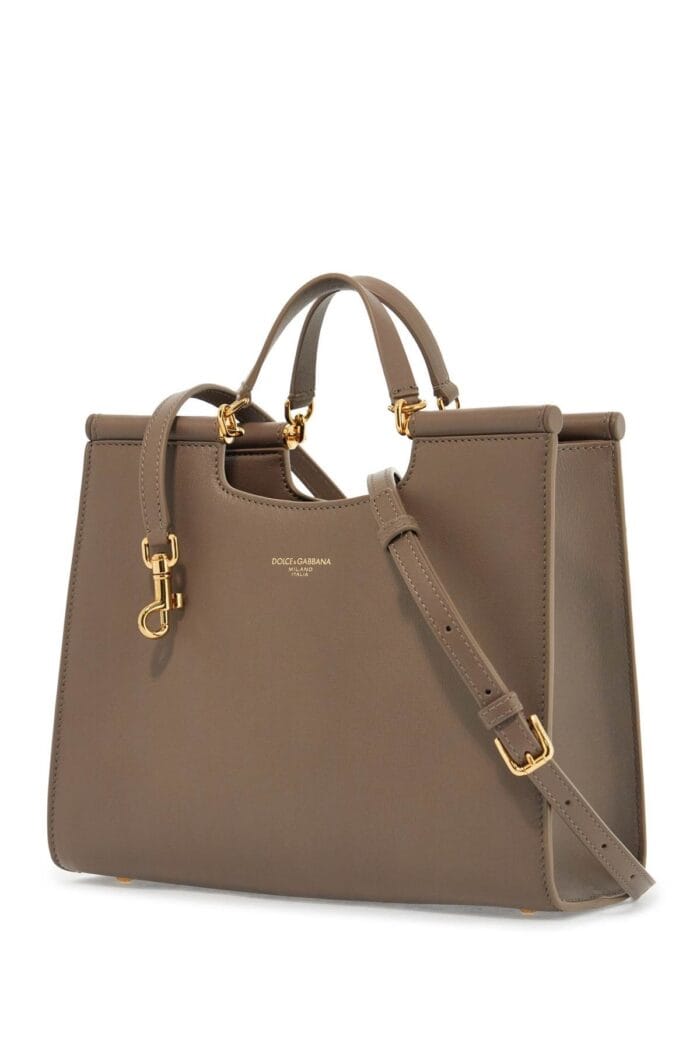 DOLCE & GABBANA Beige Calfskin Tote Bag With Adjustable Shoulder Strap