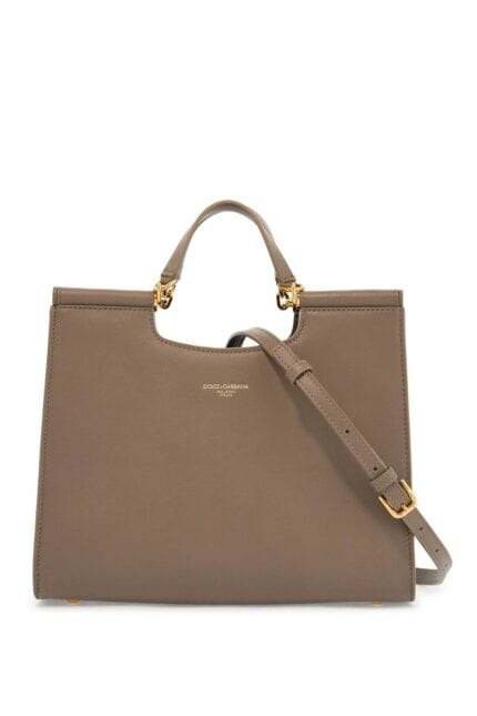 DOLCE & GABBANA Beige Calfskin Tote Bag With Adjustable Shoulder Strap