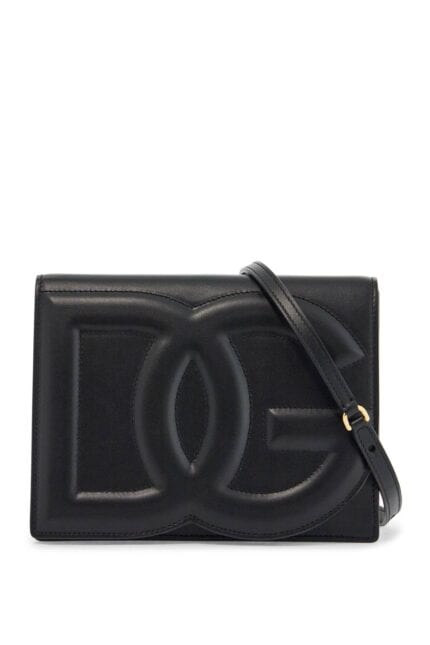 DOLCE & GABBANA Black Calfskin Shoulder Bag With Embossed Logo And Adjustable Strap