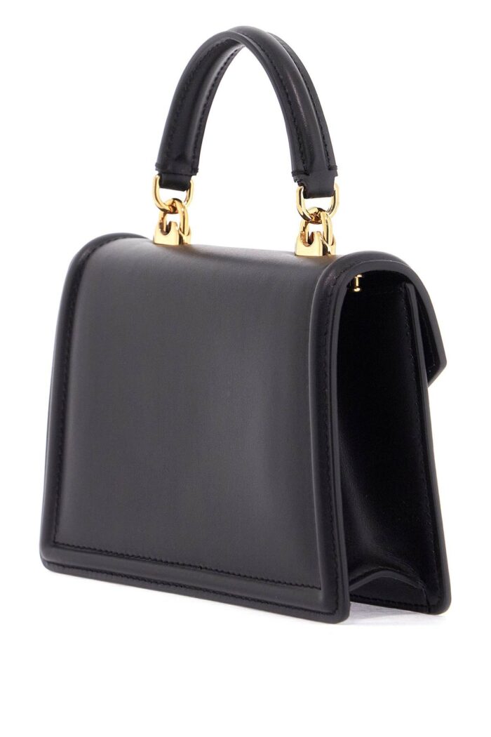 DOLCE & GABBANA Black Calfskin Shoulder Bag With Rhinestone Details And Gold Chain
