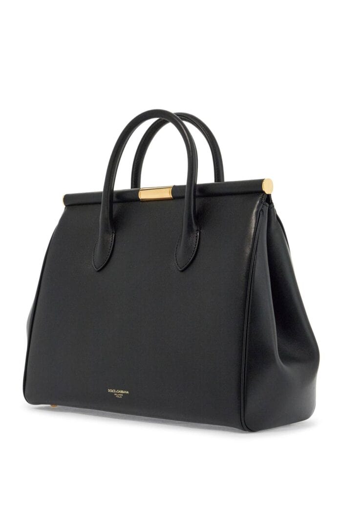 DOLCE & GABBANA Black Calfskin Top Handle Bag With Classic And Structured Shoulder Strap