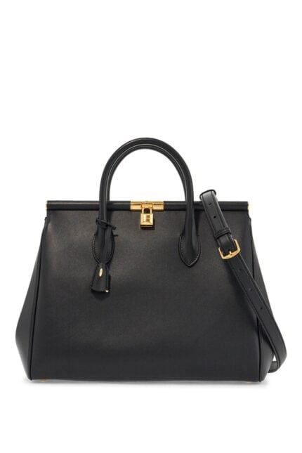 DOLCE & GABBANA Black Calfskin Top Handle Bag With Classic And Structured Shoulder Strap