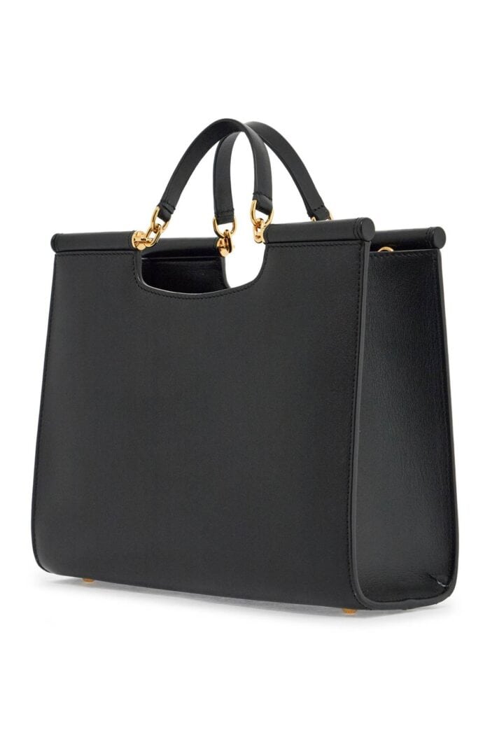 DOLCE & GABBANA Black Calfskin Tote Bag With Adjustable Shoulder Strap