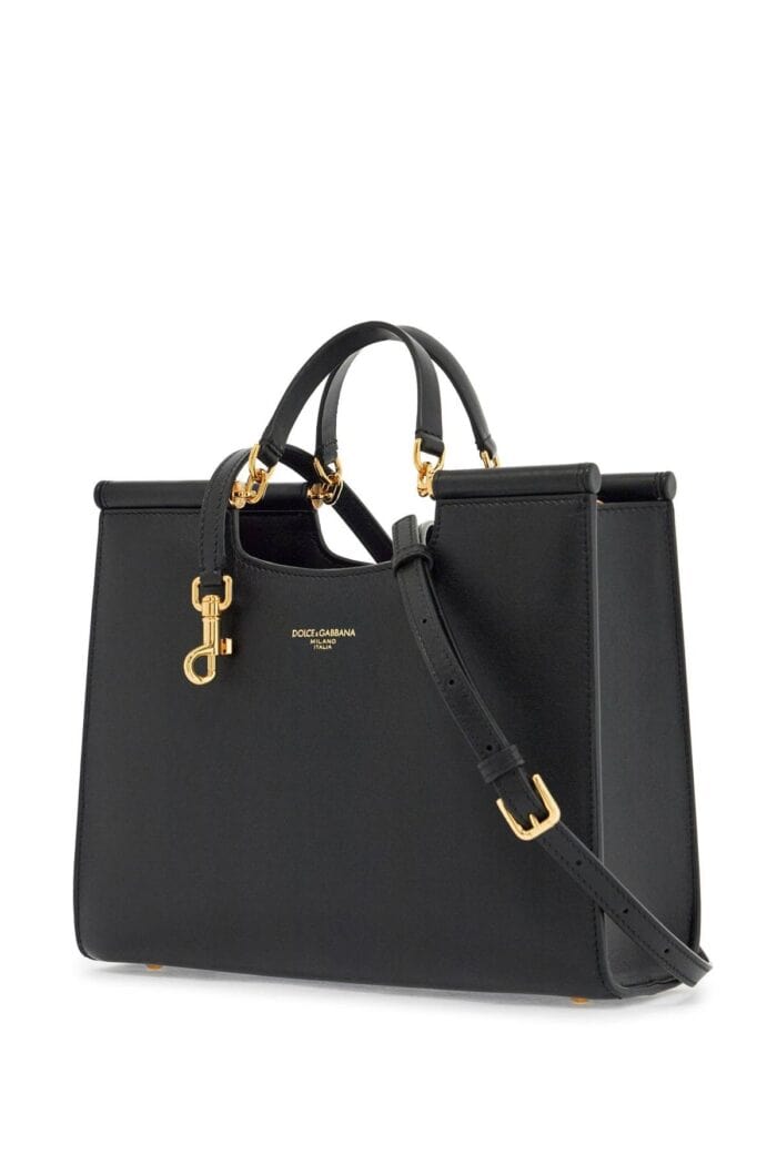 DOLCE & GABBANA Black Calfskin Tote Bag With Adjustable Shoulder Strap