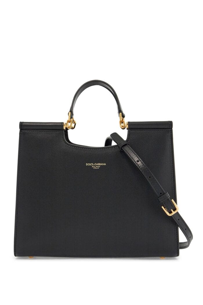 DOLCE & GABBANA Black Calfskin Tote Bag With Adjustable Shoulder Strap