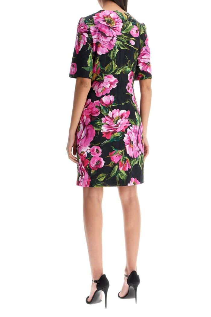 DOLCE & GABBANA Black Floral Cotton Dress With Peonies