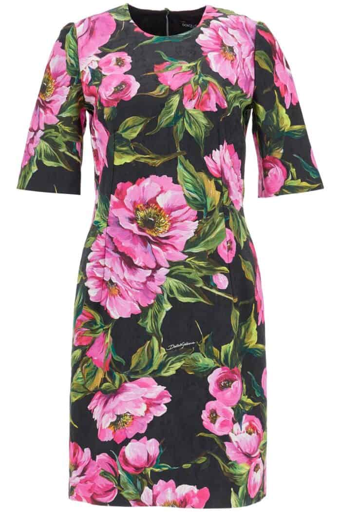 DOLCE & GABBANA Black Floral Cotton Dress With Peonies