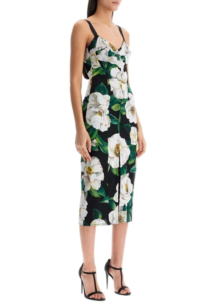 DOLCE & GABBANA Black Floral Midi Synthetic Dress