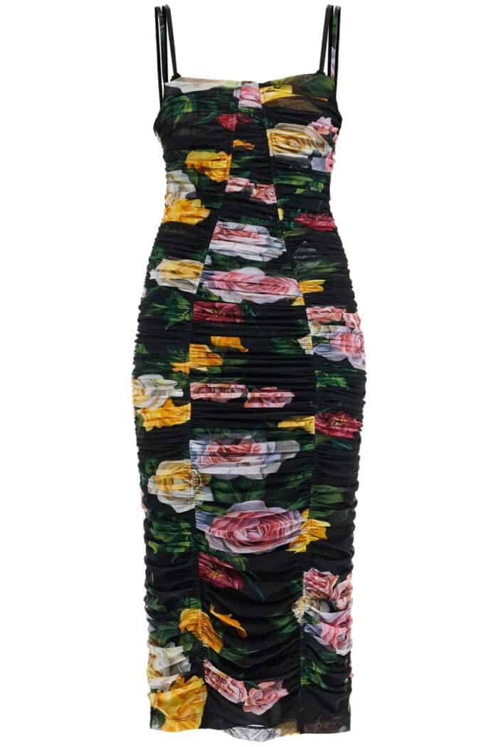 DOLCE & GABBANA Black Floral Midi Synthetic Dress