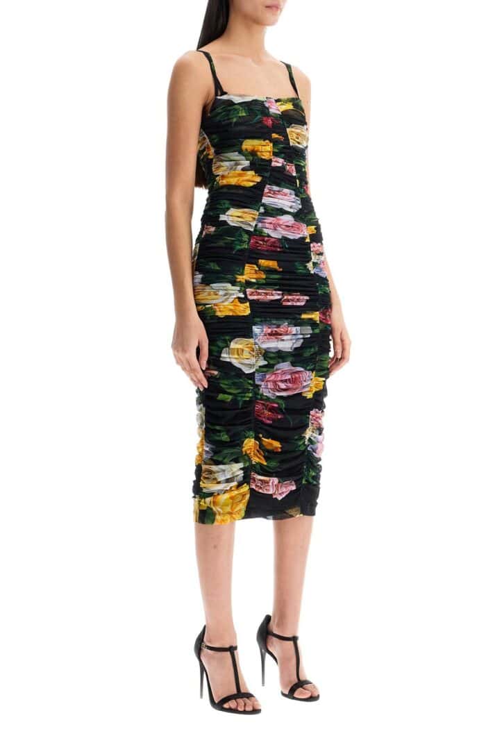 DOLCE & GABBANA Black Floral Midi Synthetic Dress