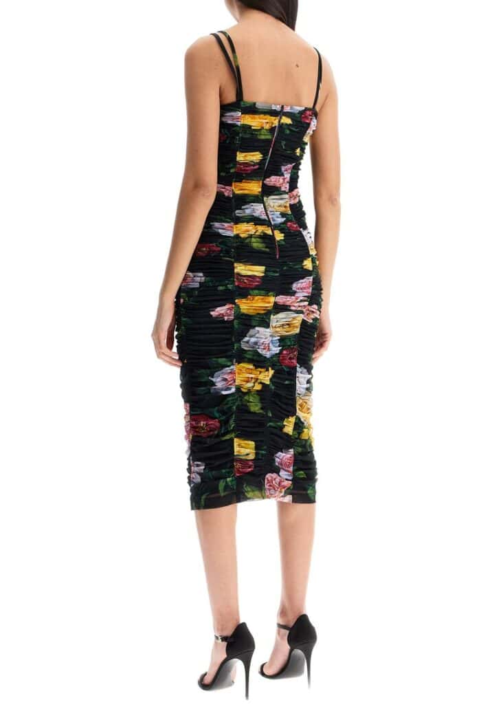 DOLCE & GABBANA Black Floral Midi Synthetic Dress