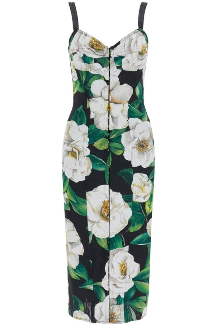 DOLCE & GABBANA Black Floral Midi Synthetic Dress