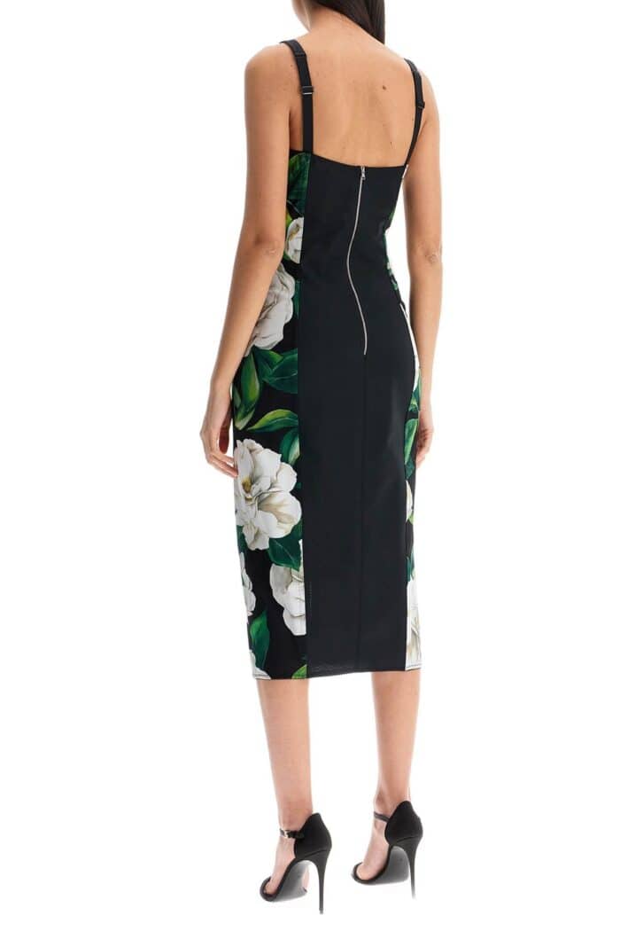 DOLCE & GABBANA Black Floral Midi Synthetic Dress