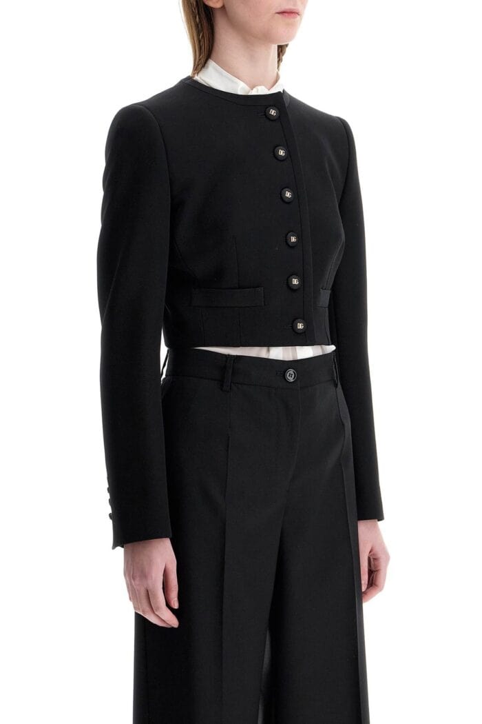 DOLCE & GABBANA Black Wool Blazer With Logo Buttons