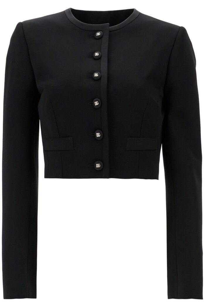 DOLCE & GABBANA Black Wool Blazer With Logo Buttons