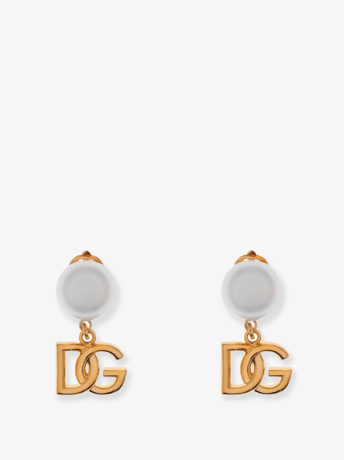 Dolce & Gabbana Brass Earrings With Logo Monogram And Pearl