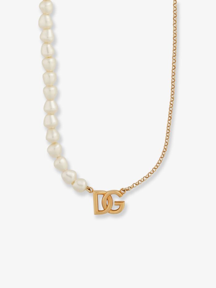 Dolce & Gabbana Brass Necklace With Pearls And DG Logo