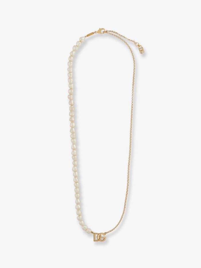 dolce & gabbana brass necklace with pearls and dg logo Dolce & Gabbana Brass Necklace With Pearls And DG Logo
