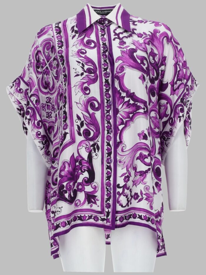 dolce & gabbana camicia in twill stampa maiolica Dolce & Gabbana CAMICIA IN TWILL STAMPA MAIOLICA