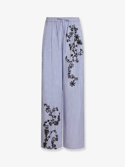 Dolce & Gabbana Cotton And Silk Blend Trousers With Embroidered Flowers