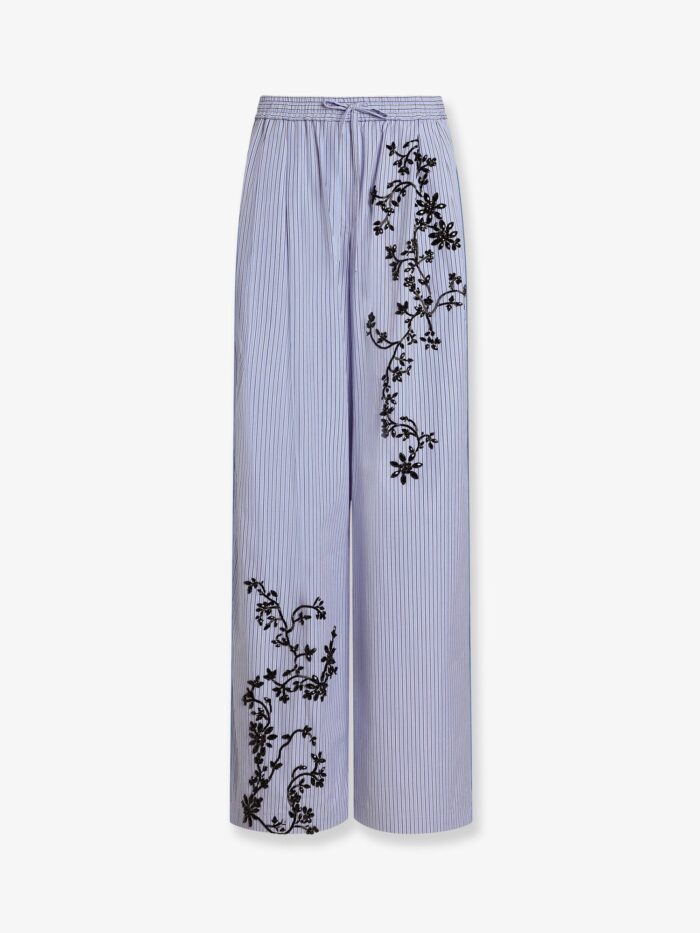 dolce & gabbana cotton and silk blend trousers with embroidered flowers Dolce & Gabbana Cotton And Silk Blend Trousers With Embroidered Flowers