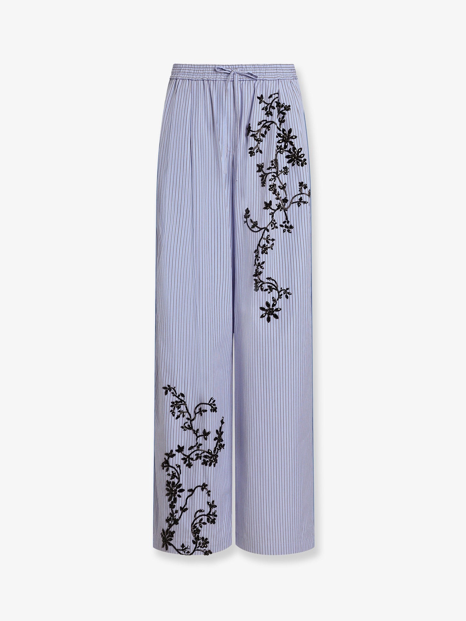 Dolce & Gabbana Cotton And Silk Blend Trousers With Embroidered Flowers