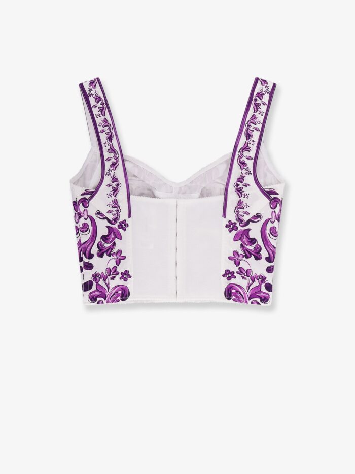 Dolce & Gabbana Cotton Blend Bustier Top With Maiolica Print