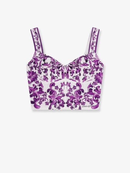 Dolce & Gabbana Cotton Blend Bustier Top With Maiolica Print