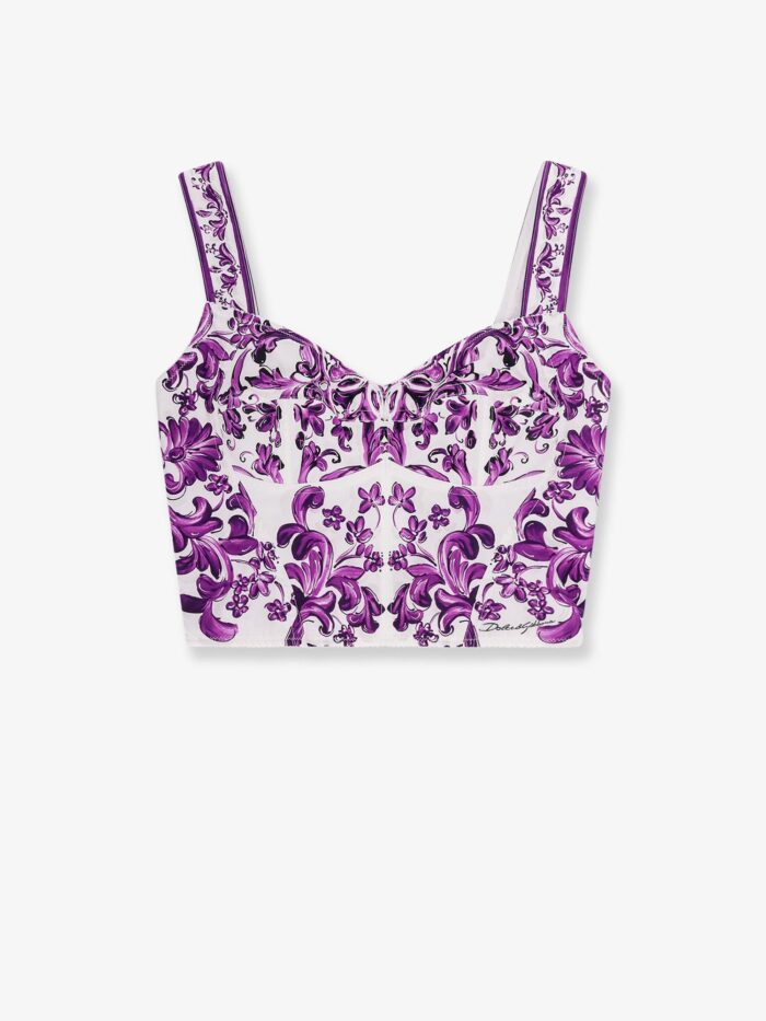 Dolce & Gabbana Cotton Blend Bustier Top With Maiolica Print