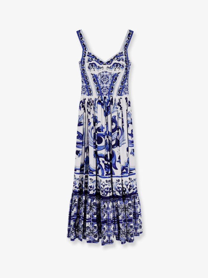 Dolce & Gabbana Cotton Long Dress With Maiolica Print