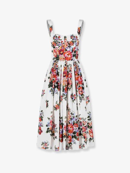 Dolce & Gabbana Cotton Midi Dress With Iconic Print