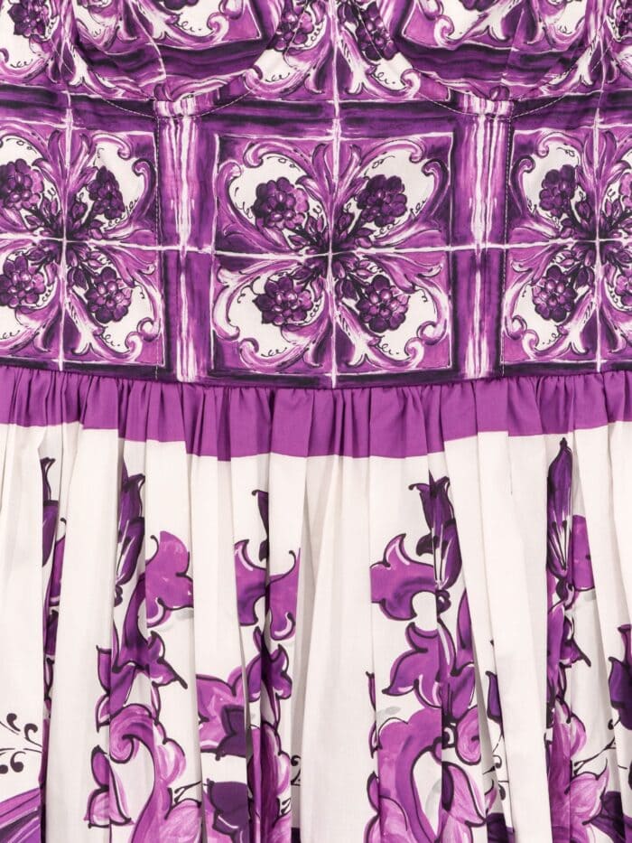 Dolce & Gabbana Cotton Midi Dress With Maiolica Print