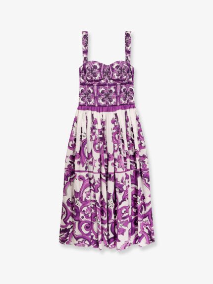 Dolce & Gabbana Cotton Midi Dress With Maiolica Print