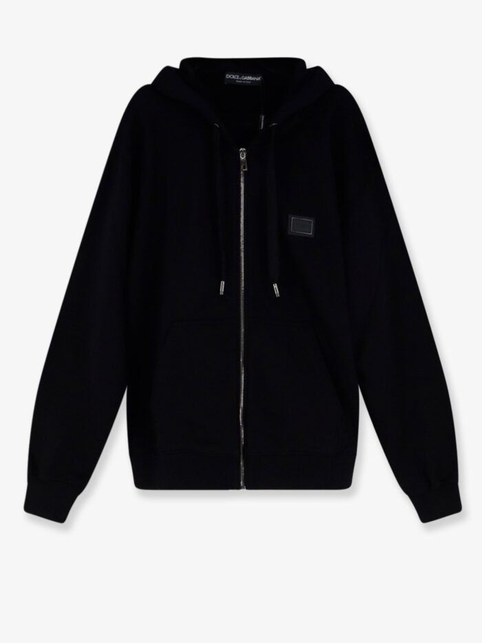 dolce & gabbana cotton sweatshirt with metal logo patch Dolce & Gabbana Cotton Sweatshirt With Metal Logo Patch