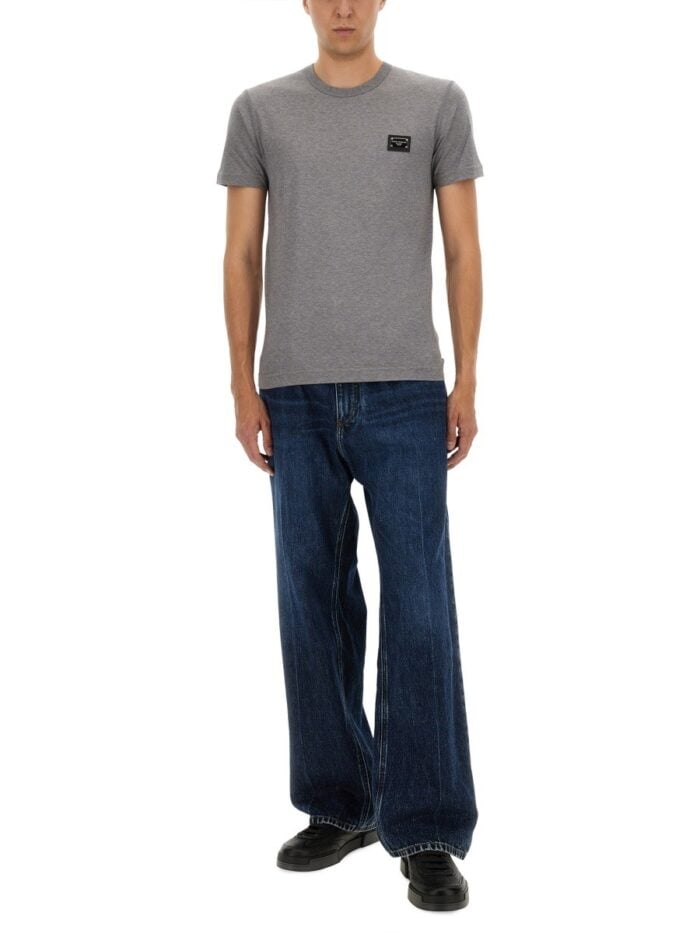 Dolce & Gabbana COTTON T-SHIRT WITH LOGO PLAQUE