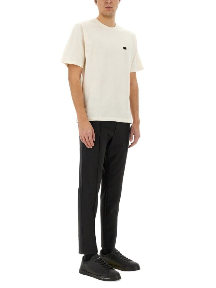 Dolce & Gabbana COTTON T-SHIRT WITH PLAQUE