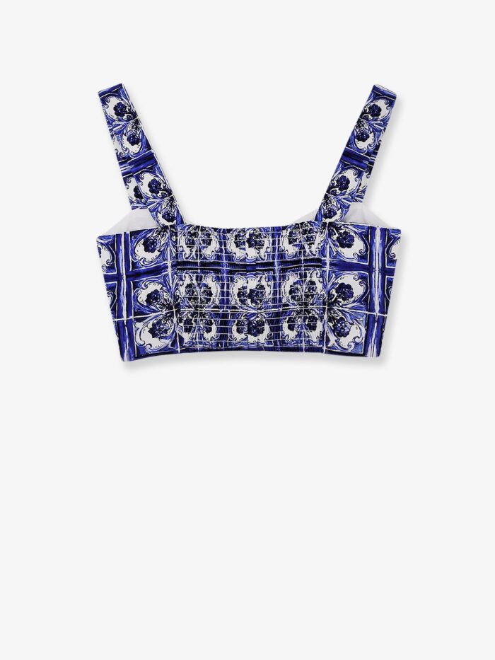 Dolce & Gabbana Cropped Cotton Top With Maiolica Print