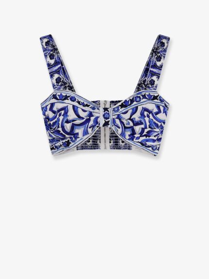 Dolce & Gabbana Cropped Cotton Top With Maiolica Print