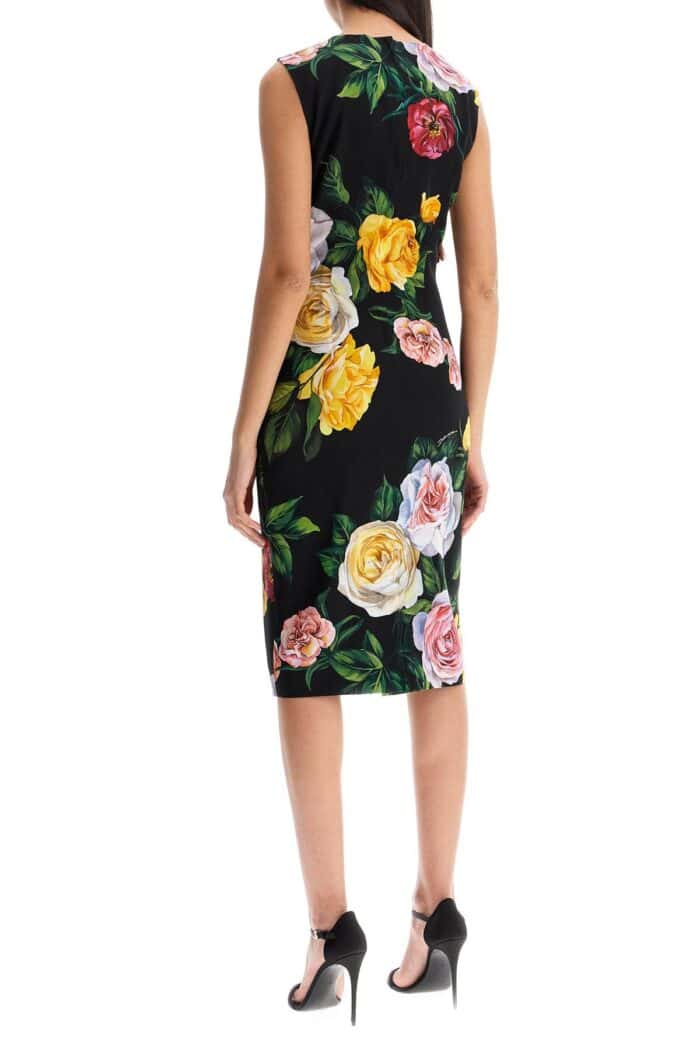 DOLCE & GABBANA Elegant Black Floral Silk Dress Knee-length